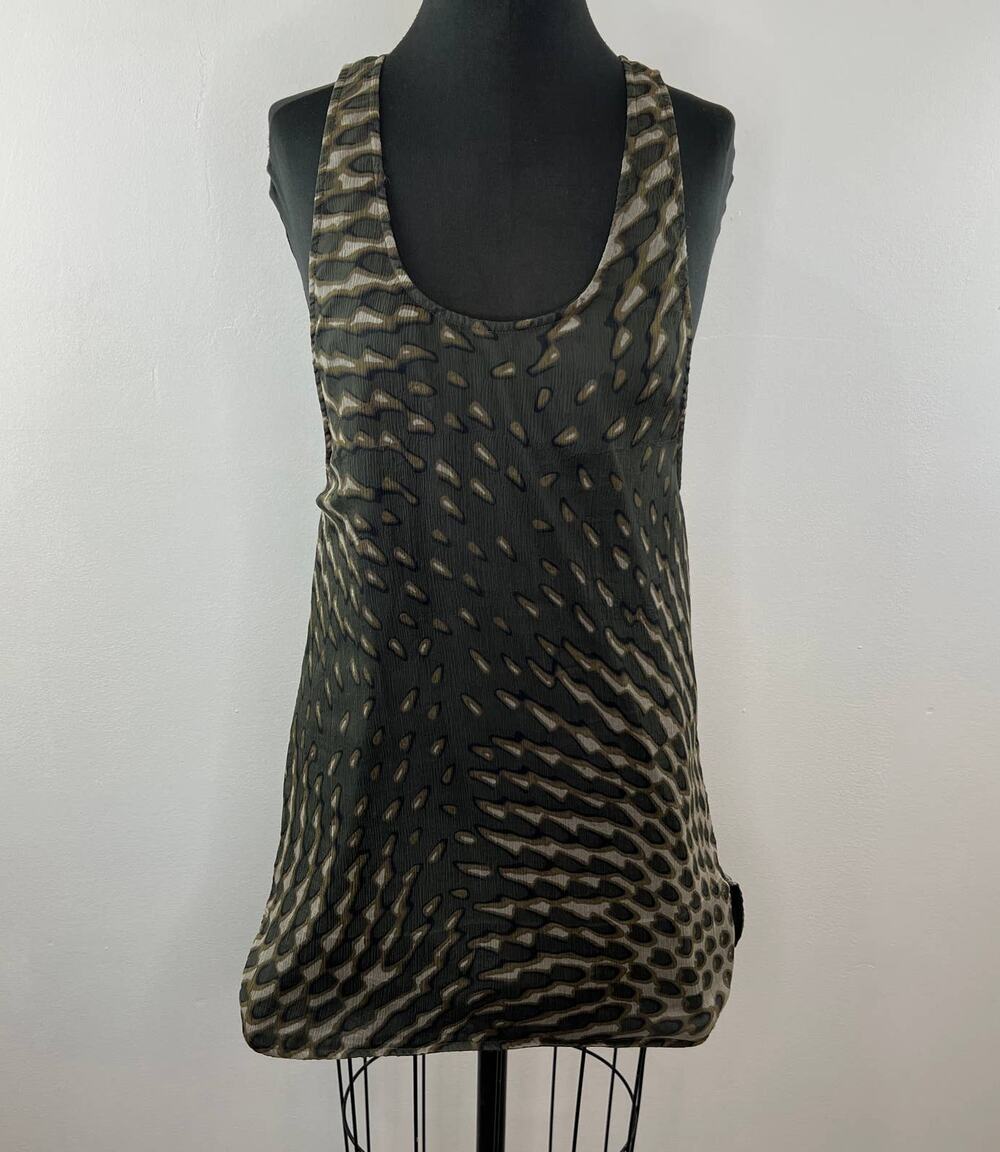 Karen Zambos Vintage Couture Black Brown Leopard Silk Racerback Mini Dress M